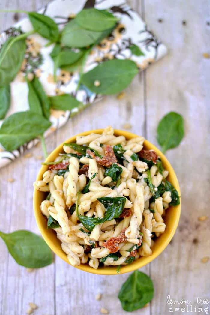 Sun Dried Tomato, Spinach & Goat Cheese Pasta. This looks SO tasty!!!