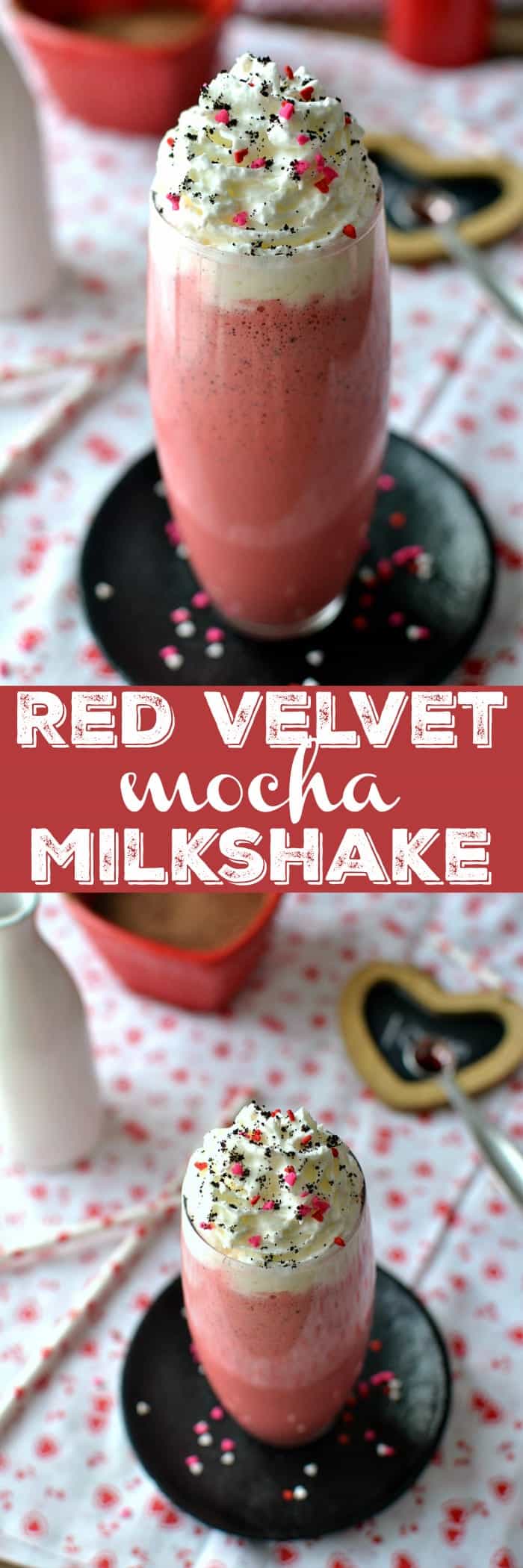 Red Velvet Mocha Milkshake is not your average shake! This dessert milkshake is complete with a touch of cream cheese for that perfect red velvet flavor.