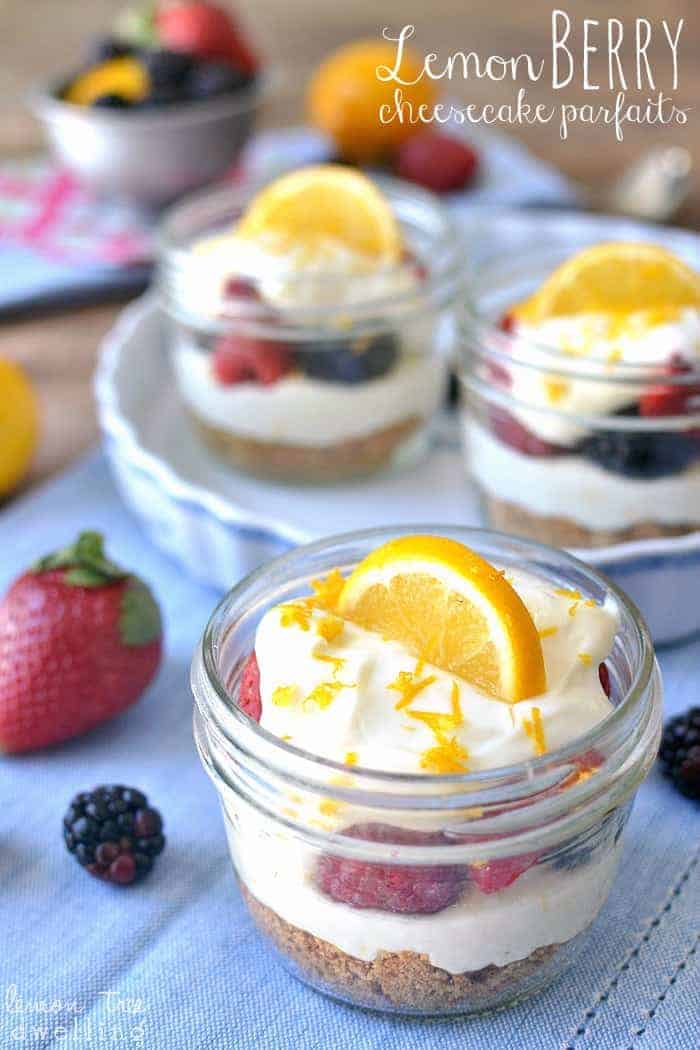 Lemon Berry Cheesecake Parfaits are a quick and easy cheesecake dessert. This no-bake treat doubles as an easy breakfast on the go. The perfect spring dessert!