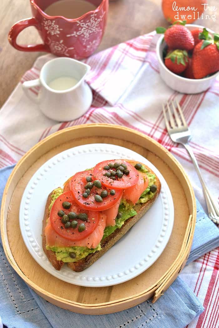 Lox Avocado Toast with tomatoes, capers, and fresh ground salt & pepper - SO yummy!