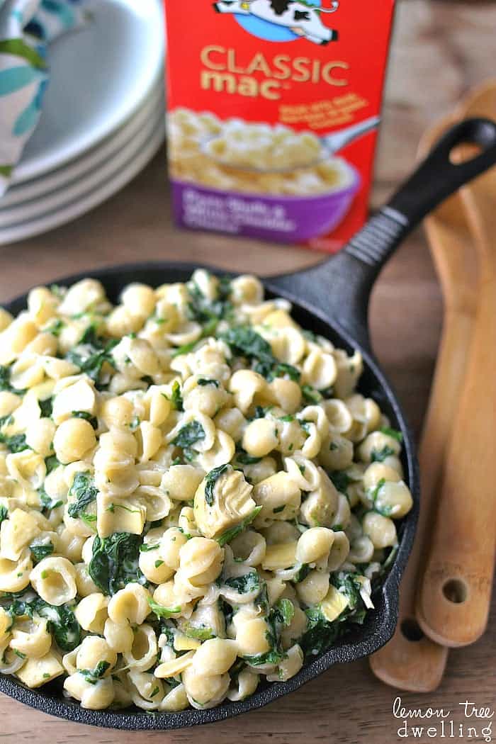 This 3-Cheese Spinach Artichoke Mac & Cheese recipe takes your homemade mac and cheese recipe to the next level.