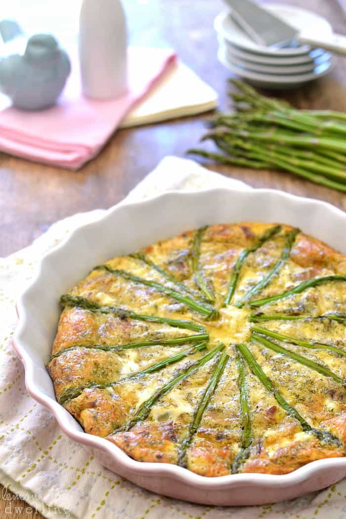 Bacon, Swiss & Asparagus Egg Bake - a crust-less recipe that's packed with flavor!