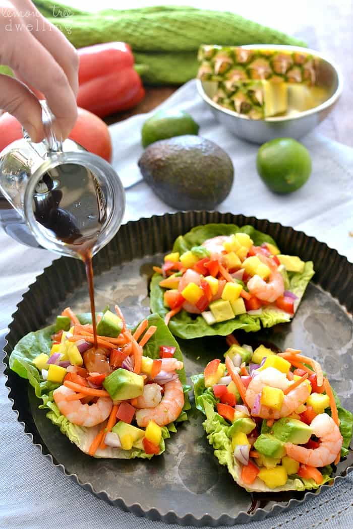 Tropical Shrimp Lettuce Wraps with Honey Lime Soyaki Sauce - such a refreshing option for spring and summer! #mypicknsave #ad