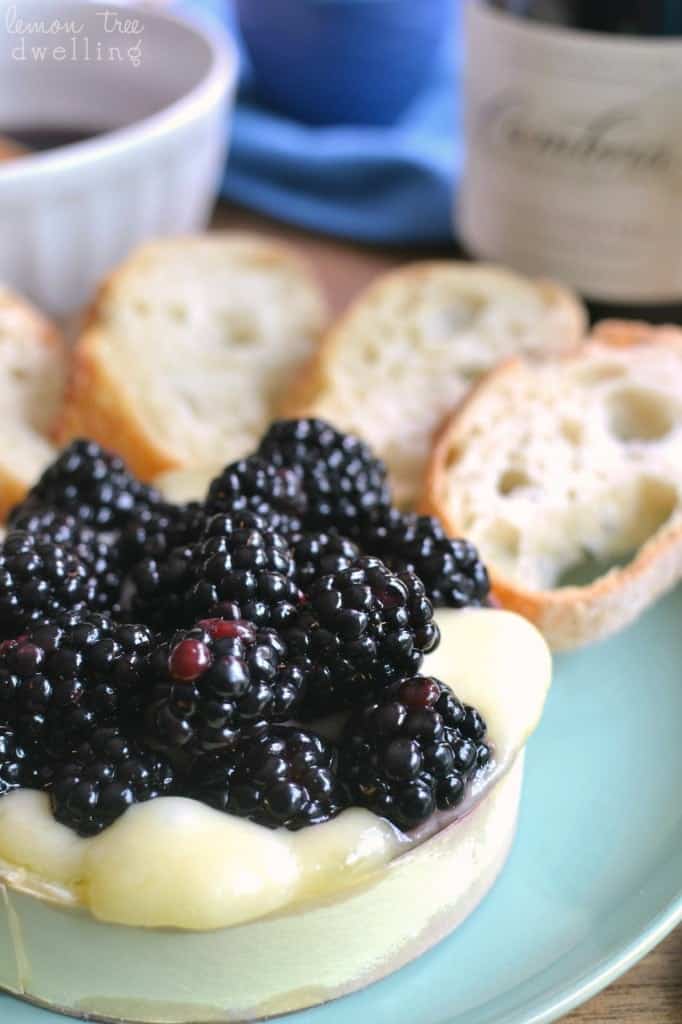 Baked Brie with fresh blackberries soaked in Cambria Julia's Vineyard Pinot Noir - a delicious summer appetizer! #cambriawines #sponsored