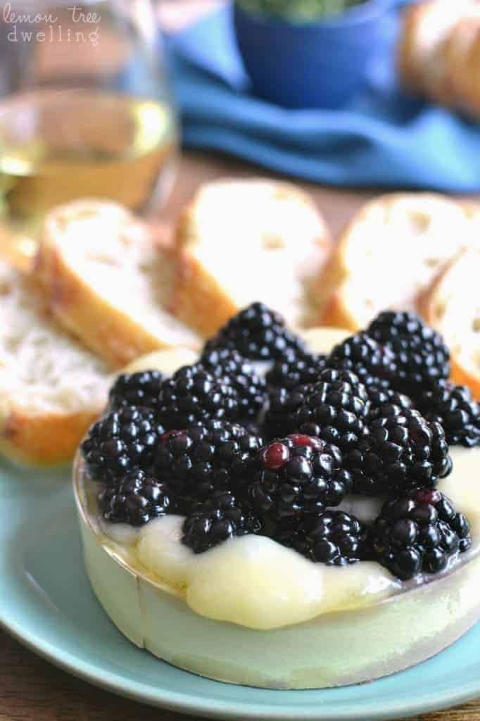 Baked Brie with fresh blackberries soaked in Cambria Julia's Vineyard Pinot Noir - a delicious summer appetizer! #cambriawines #sponsored