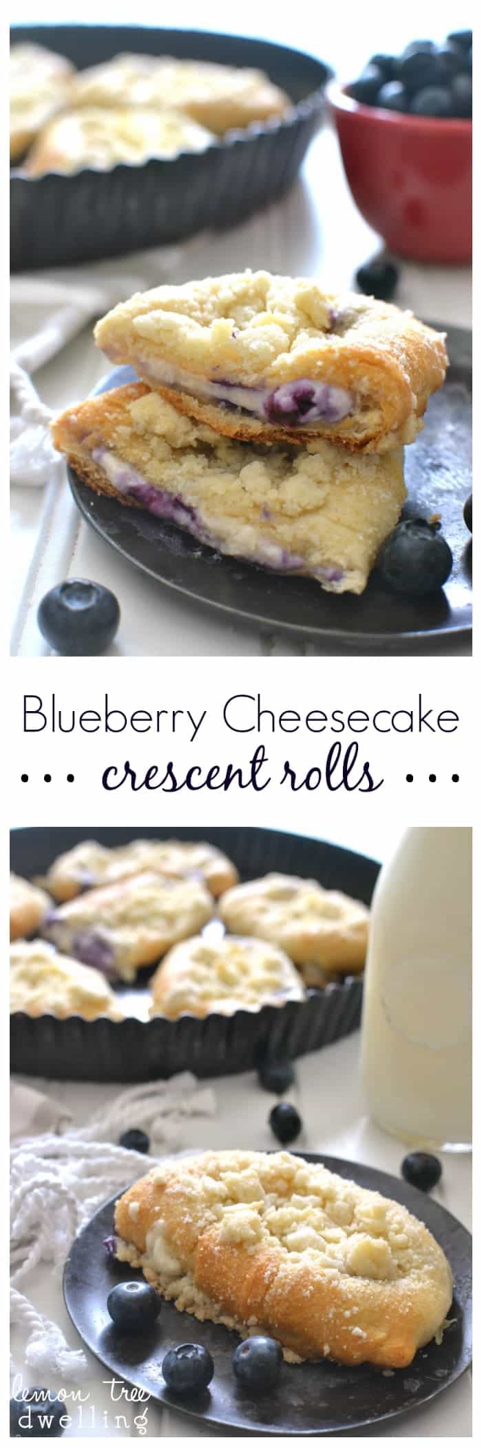 These Blueberry Cheesecake Crescent Rolls are stuffed with a sweet cheesecake filling and bursting with fresh blueberries. Add a buttery streusel topping for an extra special breakfast treat!