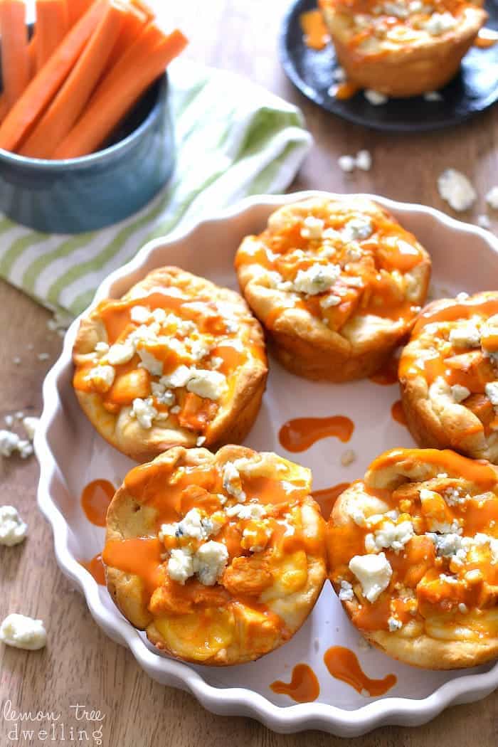  These Buffalo Chicken Pizza Cups are made with just 5 ingredients and are perfect for snack, lunch, or dinner! Make them in a muffin tin for an extra fun twist on pizza!