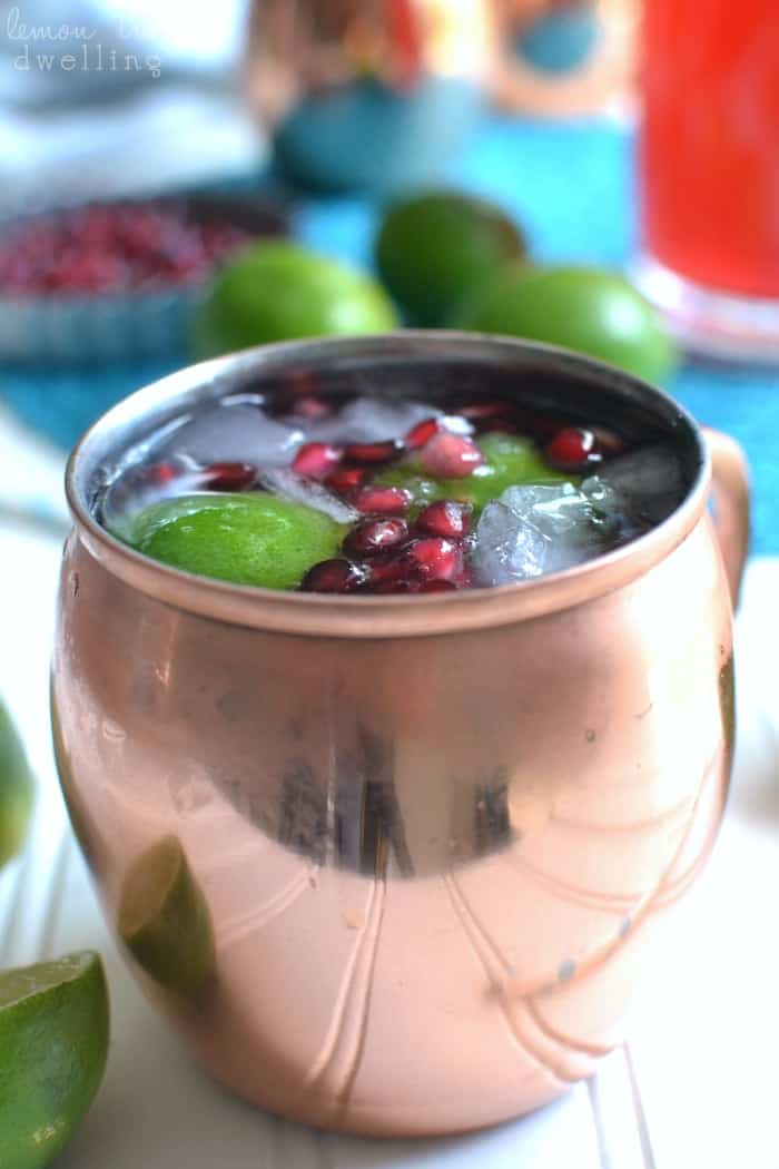 Pomegranate Moscow Mules - a refreshing twist on traditional Moscow Mules made with PAMA Pomegranate Liqueur! #sponsored #PAMACelebrateSummer @PAMALiqueur
