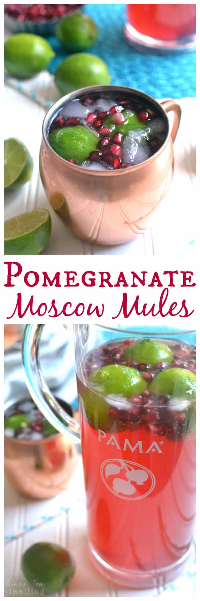 Pomegranate Moscow Mules - a refreshing twist on traditional Moscow Mules made with PAMA Pomegranate Liqueur! #sponsored #PAMACelebrateSummer @PAMALiqueur