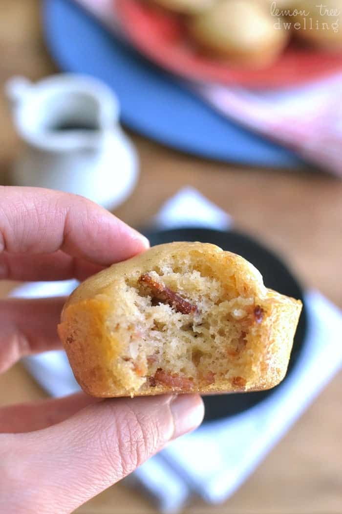  Sweet Maple Bacon Pancake Muffins flavored with maple syrup and real bacon. Serve them warm drizzled with additional syrup or eat them on the go for a quick, easy, and delicious breakfast or snack! Perfect for back to school! #mypicknsave #spon