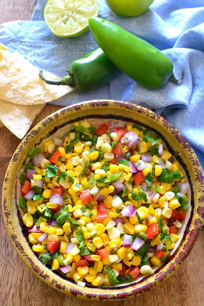 Fresh Corn Salsa - made with just 7 simple ingredients and perfect for dipping, topping, or eating by the spoonful! 