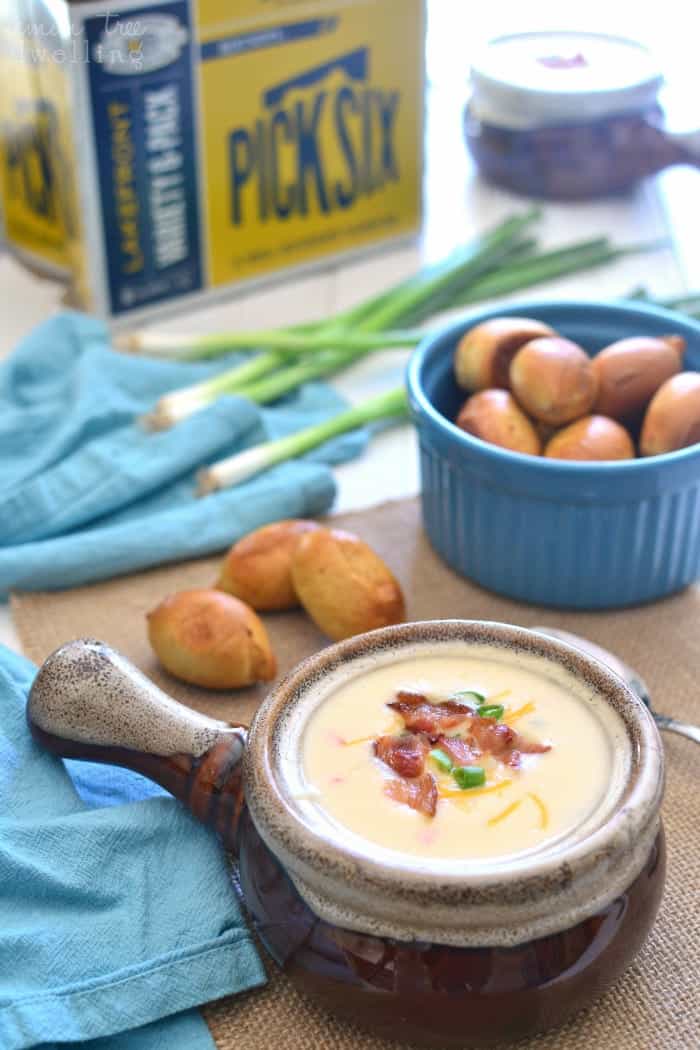 The BEST EVER White Cheddar Beer Cheese Soup! This soup is packed with flavor, easy to make, and perfect for the cold months ahead! 
