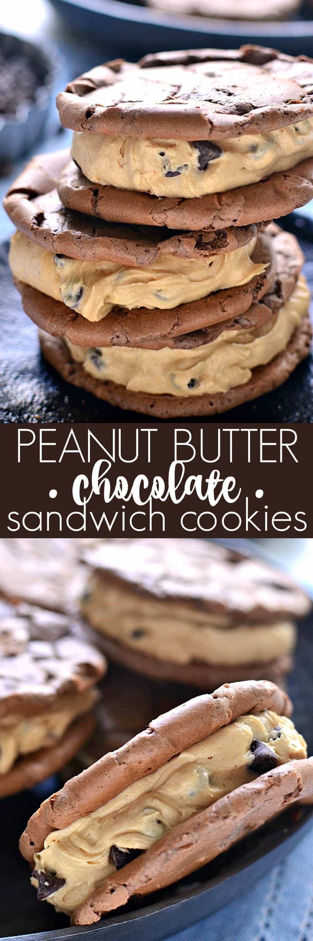 Peanut Butter Chocolate Sandwich Cookies combine chewy chocolate cookies and creamy peanut butter filling. This is the best peanut butter cookies recipe!