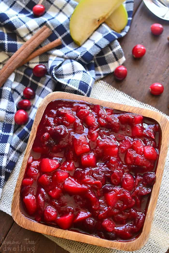 This Spiced Cranberry-Pear Sauce is deliciously sweet and tart, with hints of cinnamon, ginger, nutmeg, and allspice. 