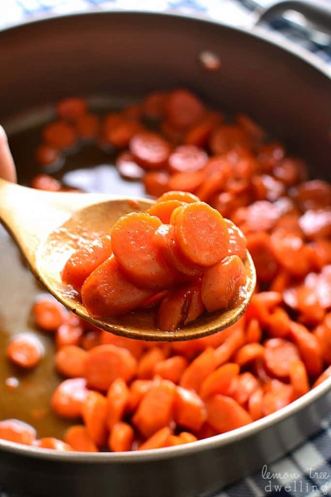  Glazed carrots on serving spoon