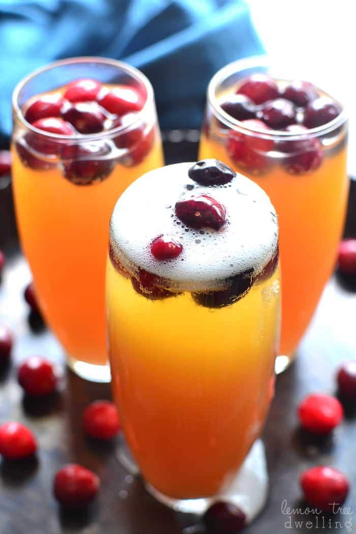 Cranberry Orange Mimosas are a deliciously sweet brunch cocktail and perfect for any celebration! This easy drink can be a beautiful accompaniment to any holiday table