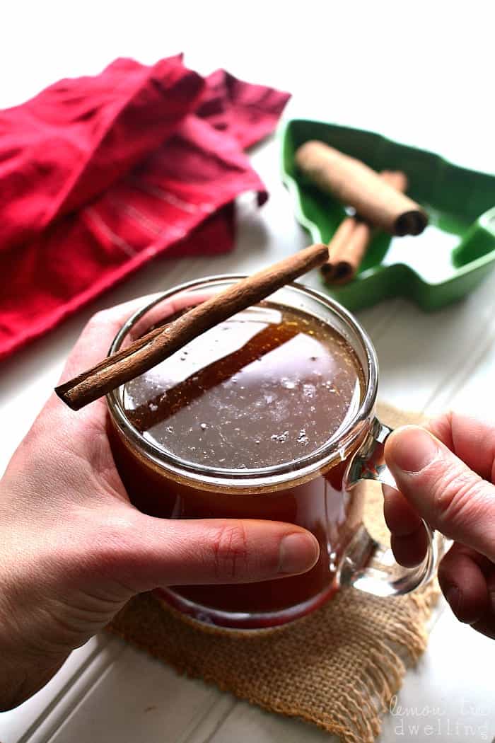 Skinny Hot Buttered Rum is packed with the delicious flavors of cinnamon, nutmeg, ginger, and brown sugar. This hot drink is all lightened up for the holidays!