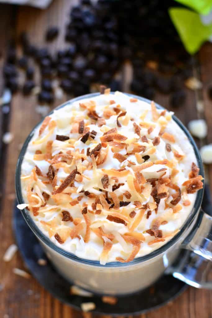  This Coconut White Chocolate Mocha is just like your favorite coffeehouse special! The perfect way to treat yourself....at home!