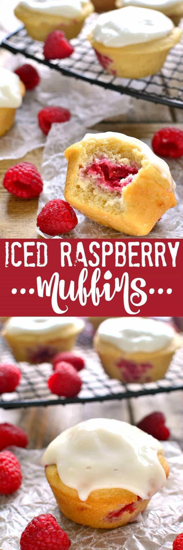 These Iced Raspberry Muffins are loaded with fresh raspberries and topped with a deliciously sweet cream cheese icing. The perfect way to start  your day!