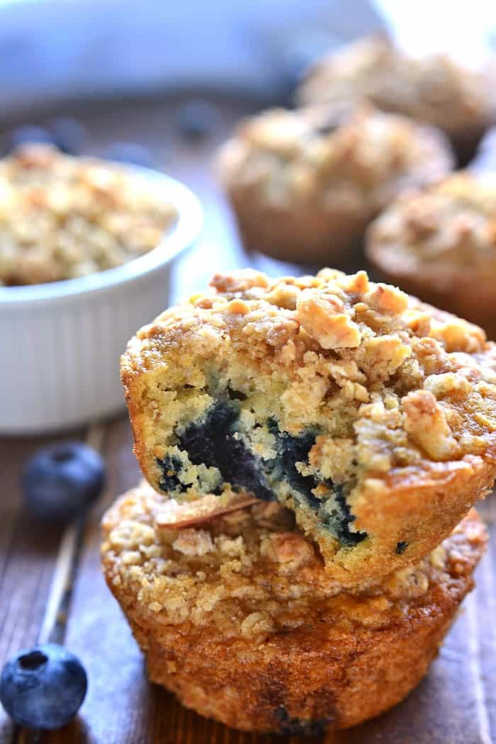 These Blueberry Granola Muffins are packed with sweet blueberries and vanilla almond granola, then topped with granola streusel for a crunchy finish. Sure to become a family favorite!