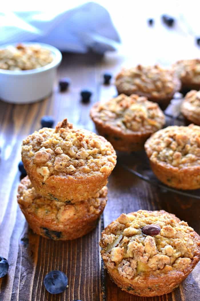 Blueberry Muffins get a makeover with the delicious addition of granola! These Blueberry Granola Muffins are packed with sweet blueberries and vanilla almond granola, then topped with granola streusel for a crunchy finish. Sure to become a family favorite!