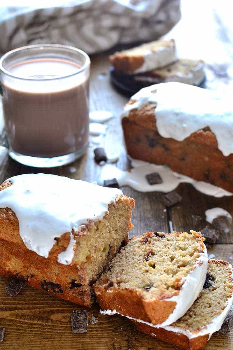 This Hot Chocolate Banana Bread takes your favorite breakfast treat to the next level! It's infused with rich chocolate flavor and topped with a sweet, gooey marshmallow drizzle. So you can drink your hot chocolate...and eat it, too!