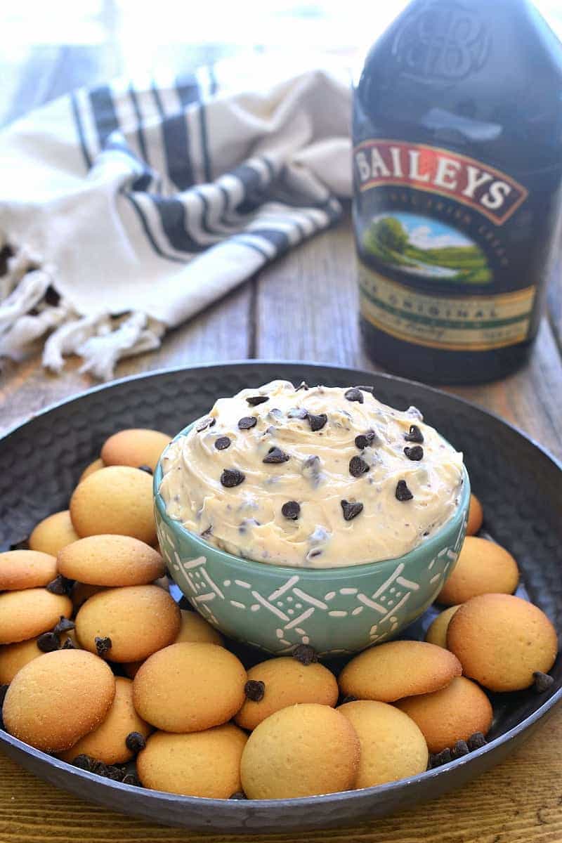This Baileys Chocolate Chip Dip is sweet, creamy, and packed with the delicious taste of Baileys Irish Cream! Perfect for dipping cookies, fruit, or eating by the spoonful! 