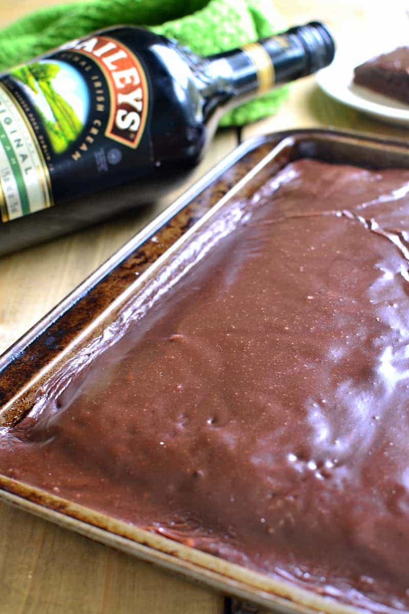 This Baileys Chocolate Sheet Cake has everything you could want - Baileys, chocolate, and cake! It's moist, rich, and packed with delicious Baileys flavor....perfect for St. Patrick's Day or summer picnics! This cake feeds a crowd!