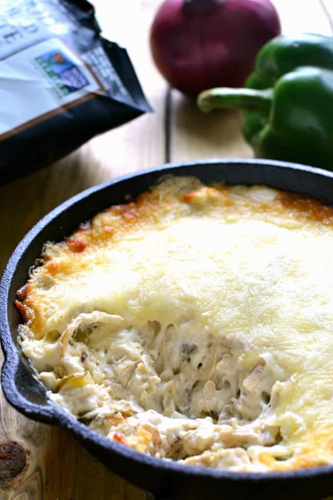 Chicken Cheesesteak Dip is ooey, gooey, and loaded with all the flavors of Chicken Cheesesteaks! Perfect for game day or summer entertaining, this dip is sure to become a new favorite!