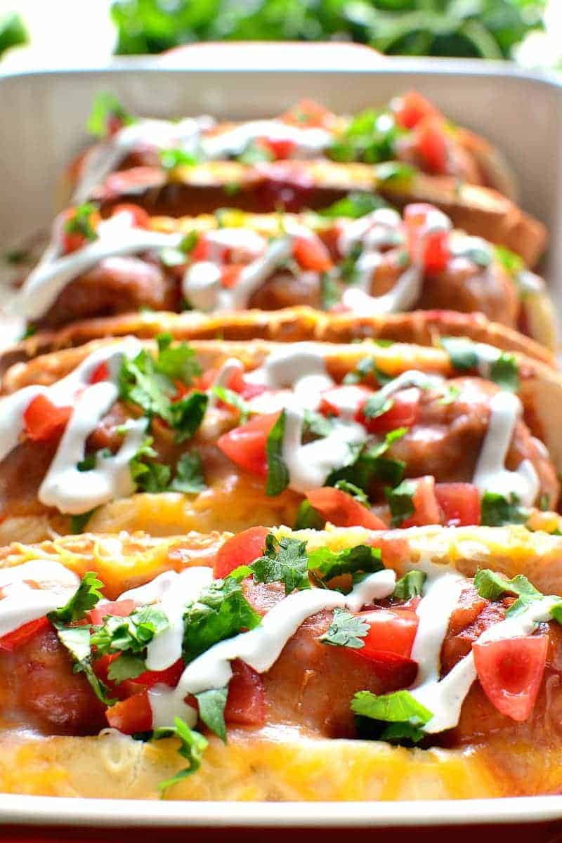 These Enchilada Meatball Subs combine two family favorites in one delicious dish that's easy to make and perfect for busy weeknights or game days!