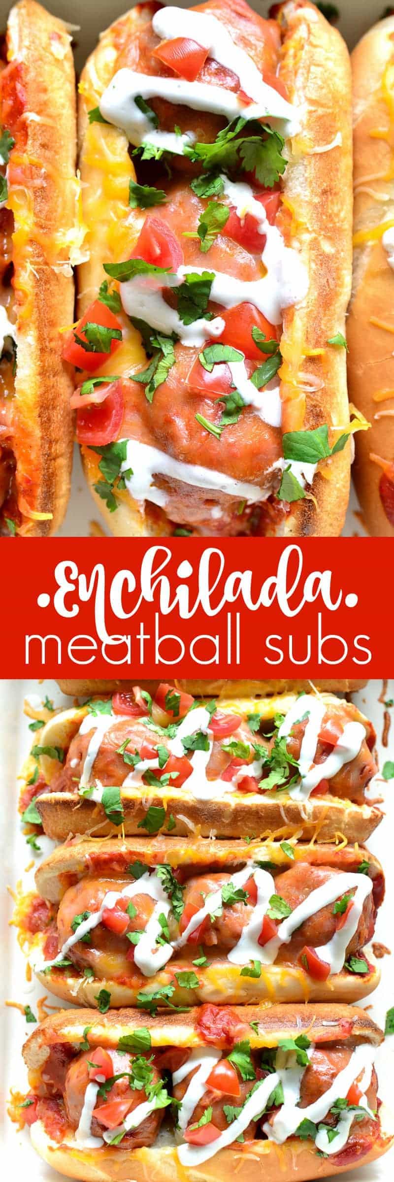 These Enchilada Meatball Subs combine two family favorites in one delicious dish that's easy to make and perfect for busy weeknights!