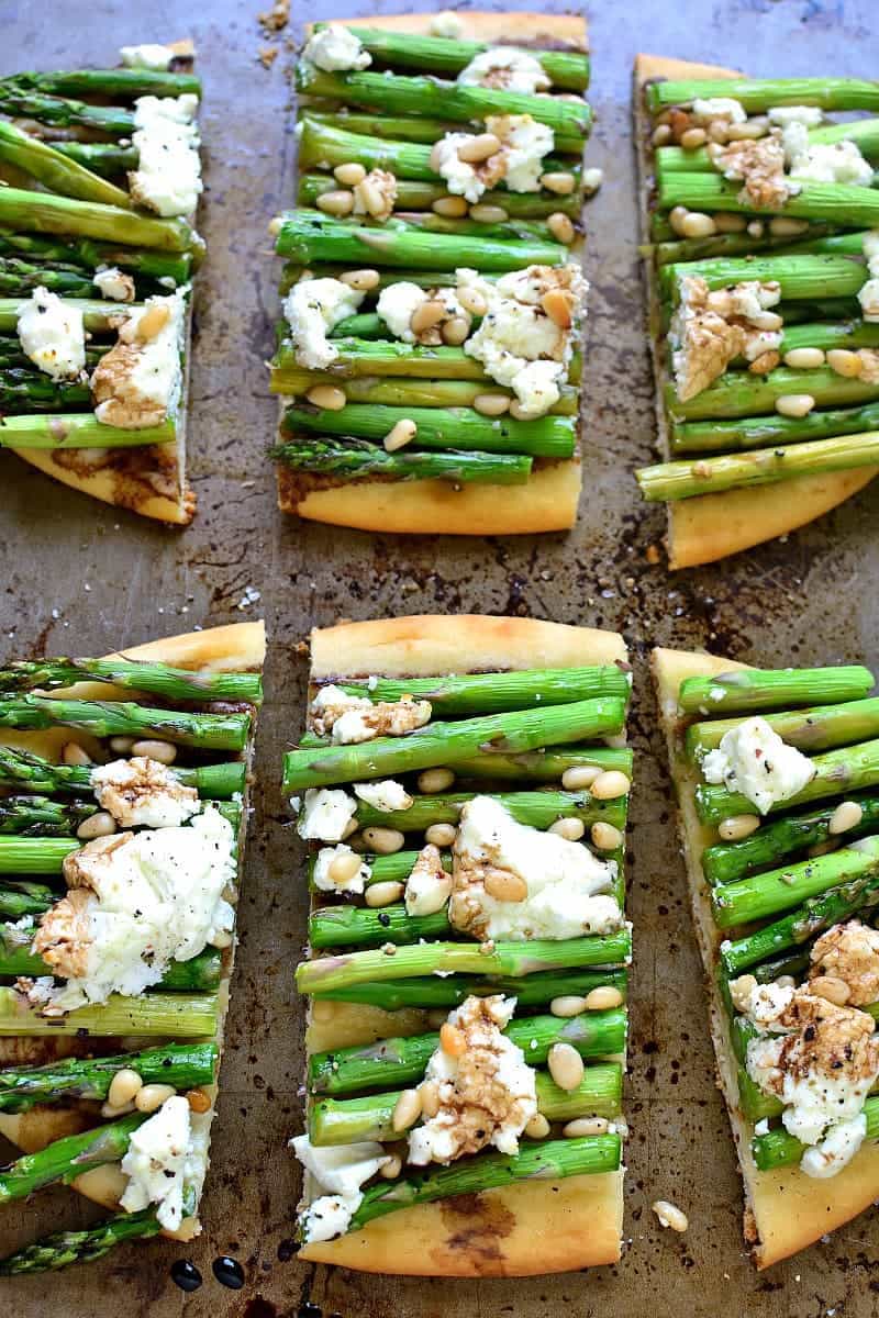 slices of Asparagus Goat Cheese Flatbread appetizer