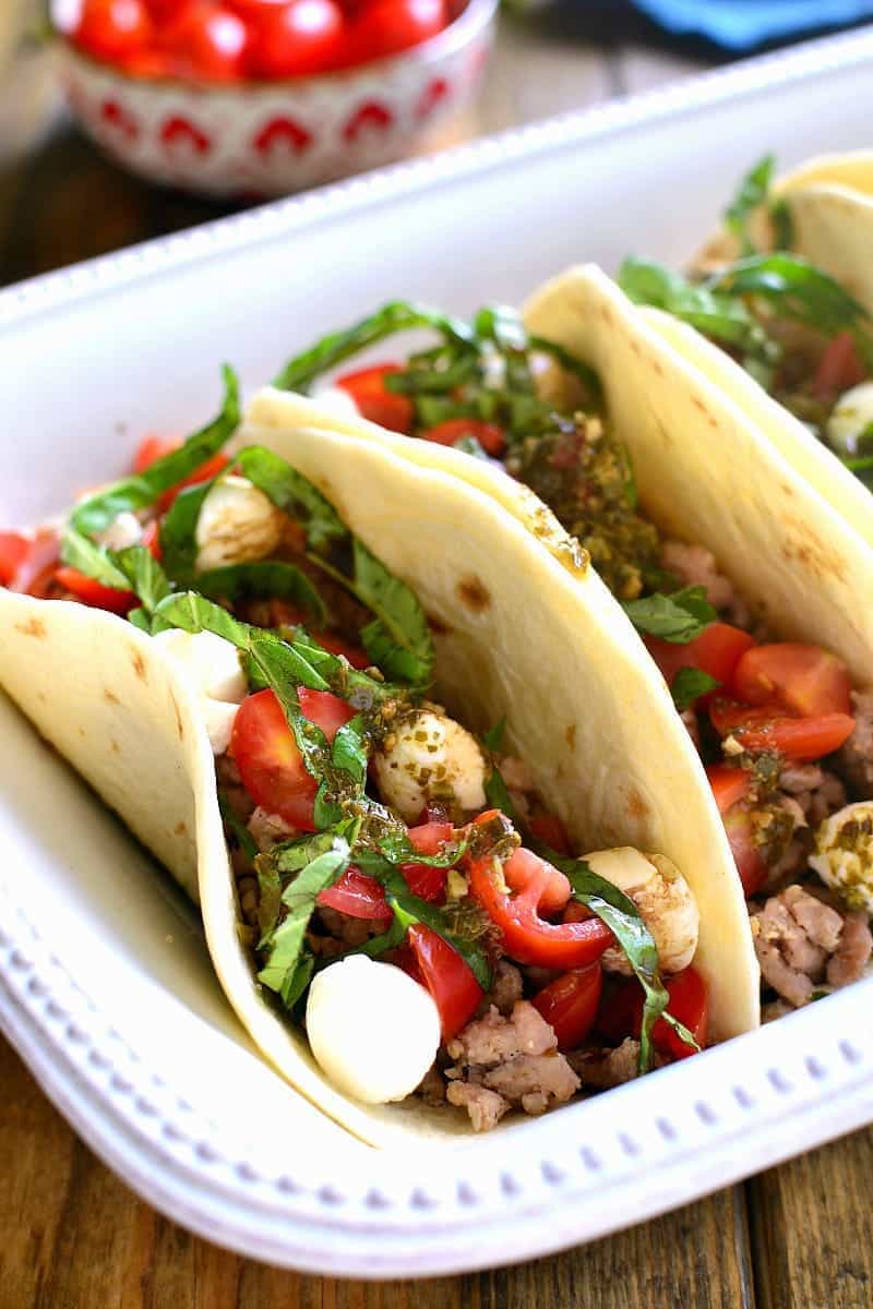 a platter of Caprese Tacos