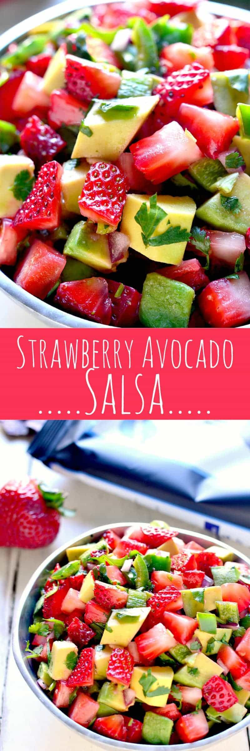 This Strawberry Avocado Salsa is a delicious twist on a favorite! Loaded with fresh strawberries, avocado, jalapeño, and cilantro, it's the perfect summer appetizer! 