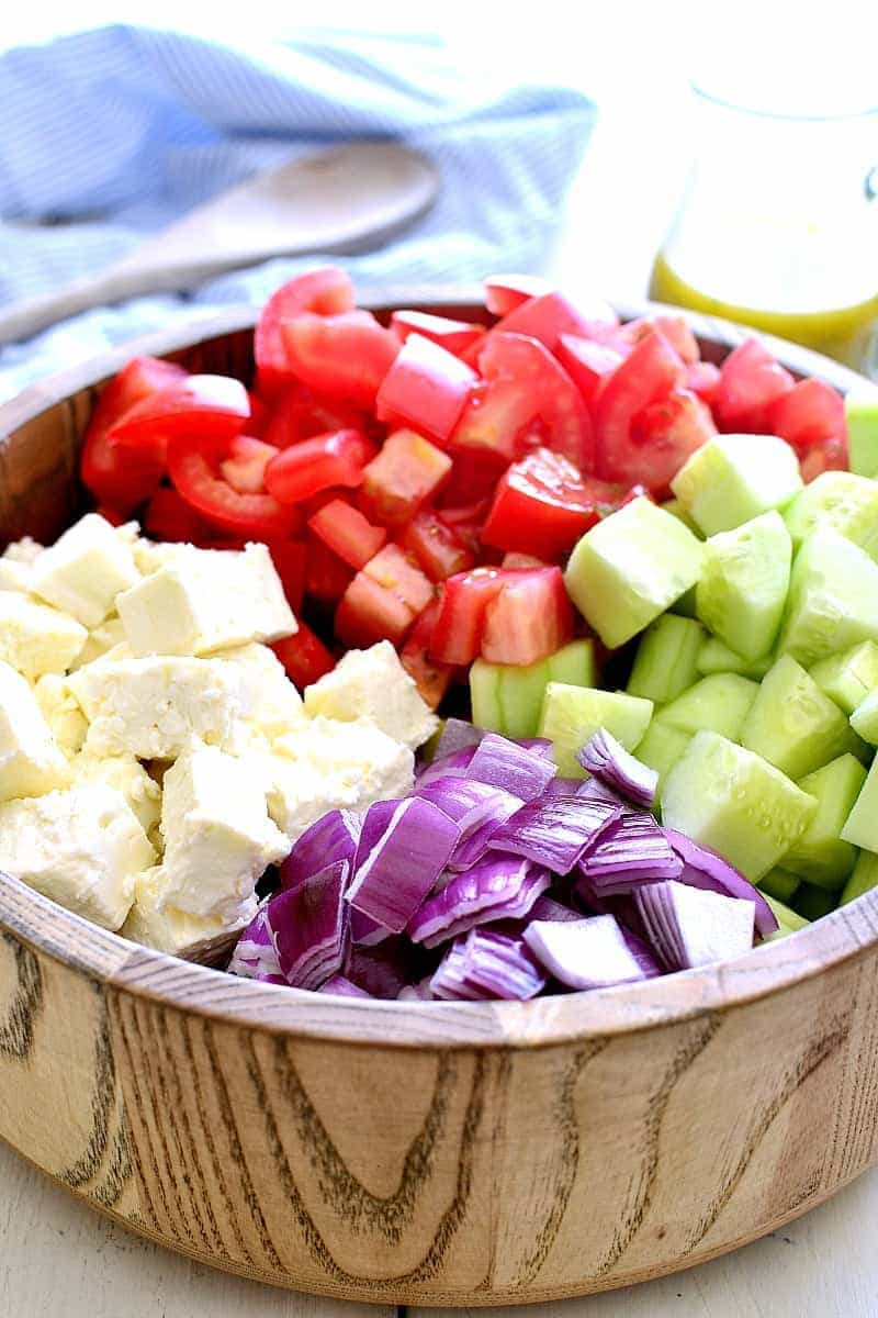 Fresh cucumber, tomato, red onion, and feta cheese