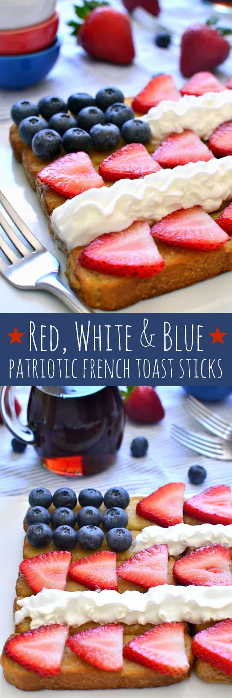 These Red, White & Blue Patriotic French Toast Sticks are fun, easy, and delicious....and so perfect for the 4th of July!