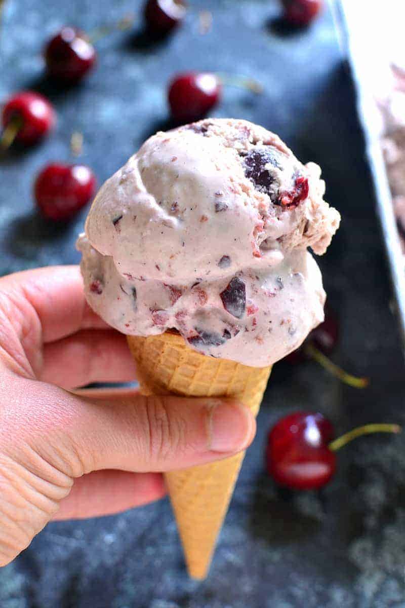 No-Churn Cherry Vanilla Ice Cream combines two classic flavors in one deliciously sweet, creamy treat that's perfect for summer!