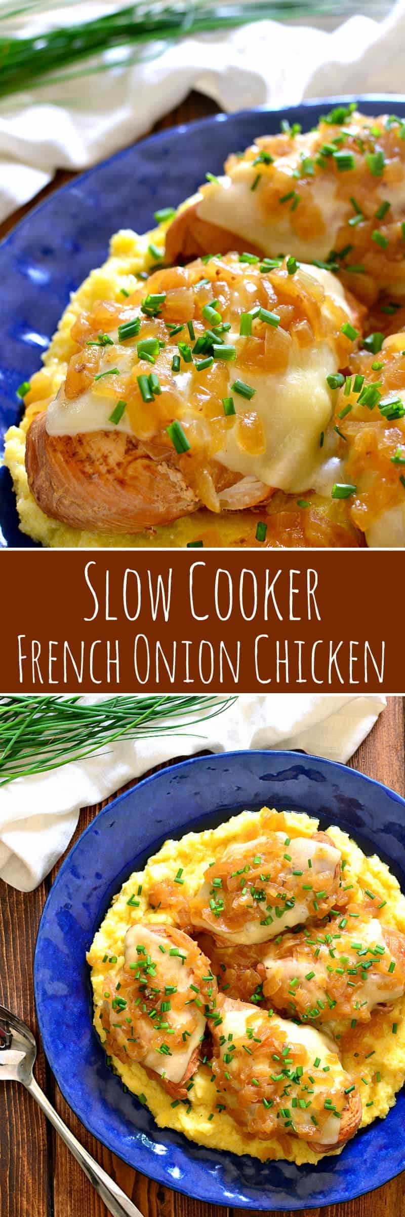 Slow Cooker French Onion Chicken is packed with the delicious flavors of French Onion Soup....including the cheese! Perfect for busy weeknights and destined to become a new family favorite!