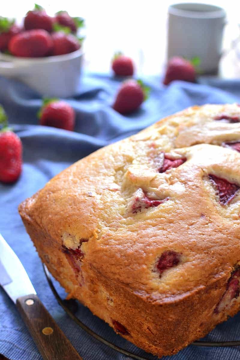 Close up of uncut loaf of Strawberry Bread