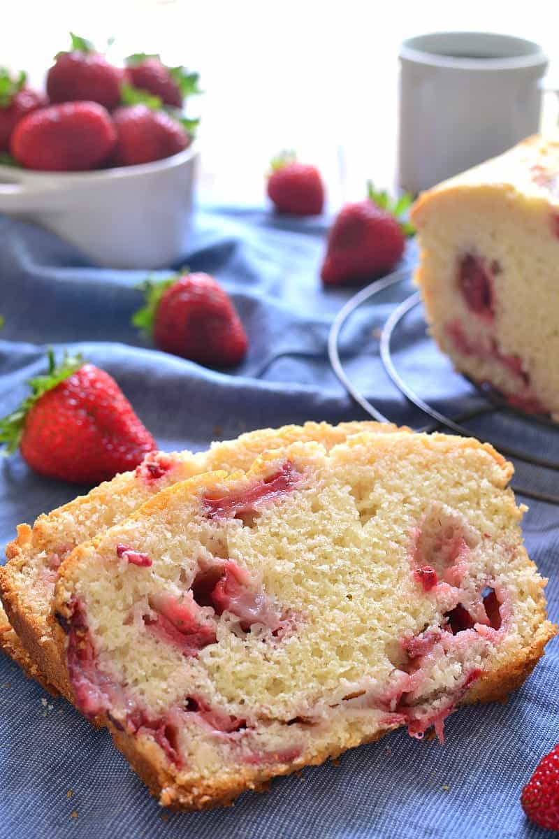 Two slices of Fresh Strawberry Bread