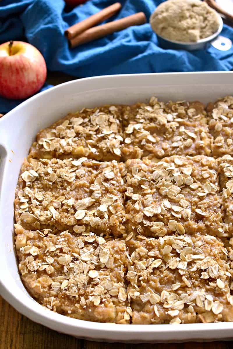 Apple Cinnamon Baked Oatmeal is loaded with fresh apples, cinnamon, and brown sugar, then baked to creamy perfection. Perfect for busy weekday mornings....just in time for back to school!
