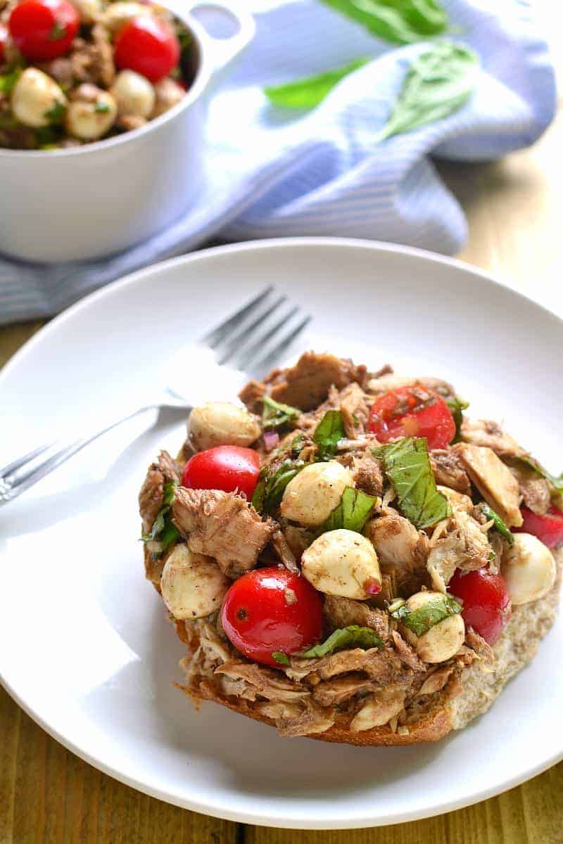 Move over, mayo...this Caprese Tuna Salad is just the fresh twist you've been looking for. Made with fresh mozzarella, basil, tomatoes, and balsamic vinaigrette, it's delicious in a sandwich or all on its own!