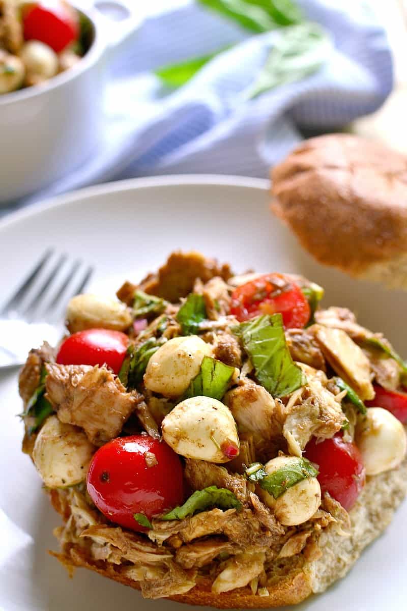 Move over, mayo...this Caprese Tuna Salad is just the fresh twist you've been looking for. Made with fresh mozzarella, basil, tomatoes, and balsamic vinaigrette, it's delicious in a sandwich or all on its own!