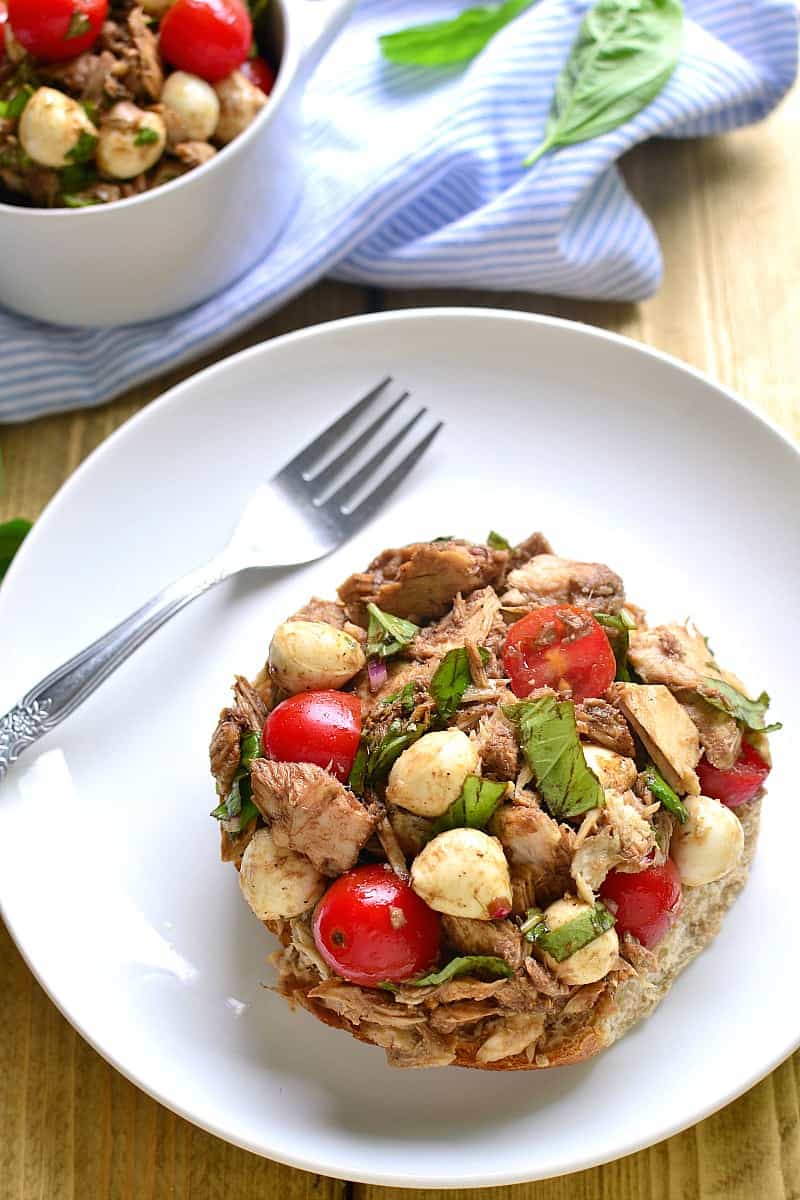 Move over, mayo...this Caprese Tuna Salad is just the fresh twist you've been looking for. Made with fresh mozzarella, basil, tomatoes, and balsamic vinaigrette, it's delicious in a sandwich or all on its own!