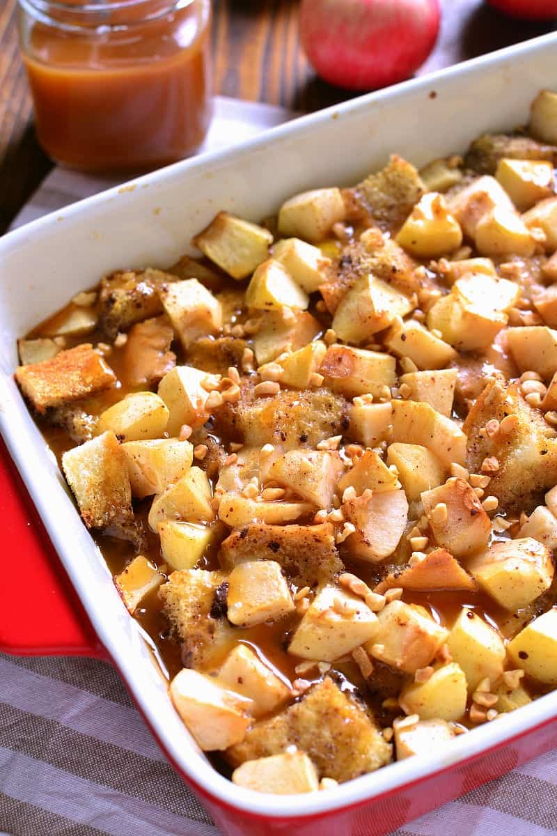 This Caramel Apple French Toast Casserole combines all the flavors of your favorite treat in a delicious breakfast bake that's perfect for fall...or anytime you're craving caramel apples!