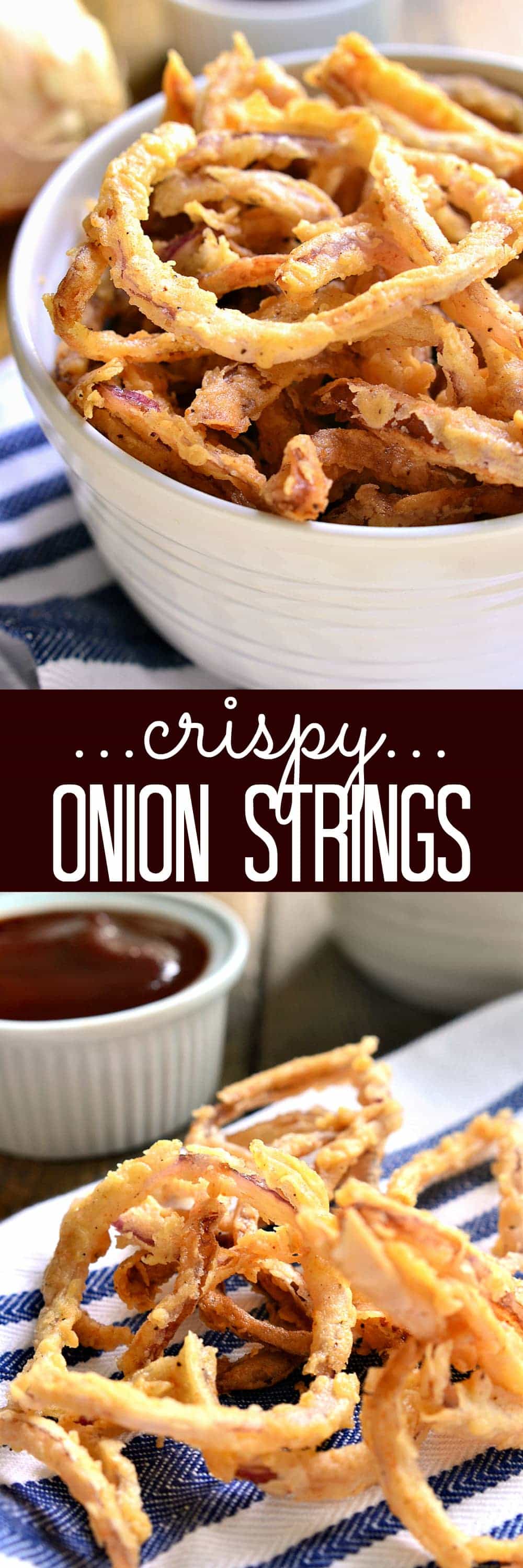 These easy Crispy Onion Strings are the perfect topping for sandwiches, salads, and soups....or delicious all on their own!
