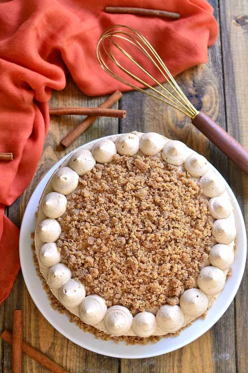 Moist, delicious pumpkin cake, layered with maple cinnamon buttercream and crunchy streusel. Perfect for Thanksgiving or any fall celebration!