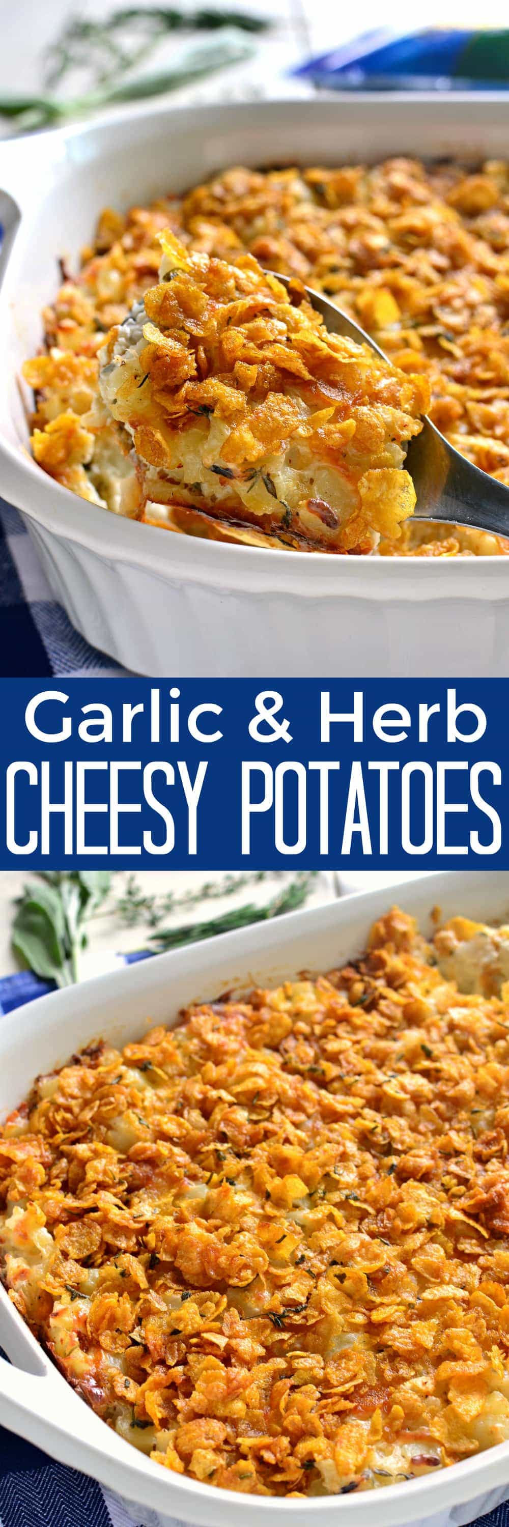 These Garlic & Herb Cheesy Potatoes are a delicious twist on a classic! Made with fresh herbs, minced garlic, and a blend of mozzarella and Parmesan cheese, these potatoes are guaranteed to become a new family favorite!