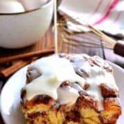 Cinnamon Roll French Toast Casserole takes cinnamon rolls to the next level in an ooey, gooey, delicious baked French toast recipe that's perfect for the holidays!