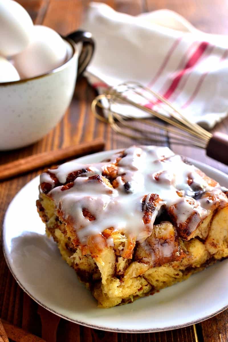 Cinnamon Roll French Toast Casserole takes cinnamon rolls to the next level in an ooey, gooey, delicious bake that's perfect for the holidays!